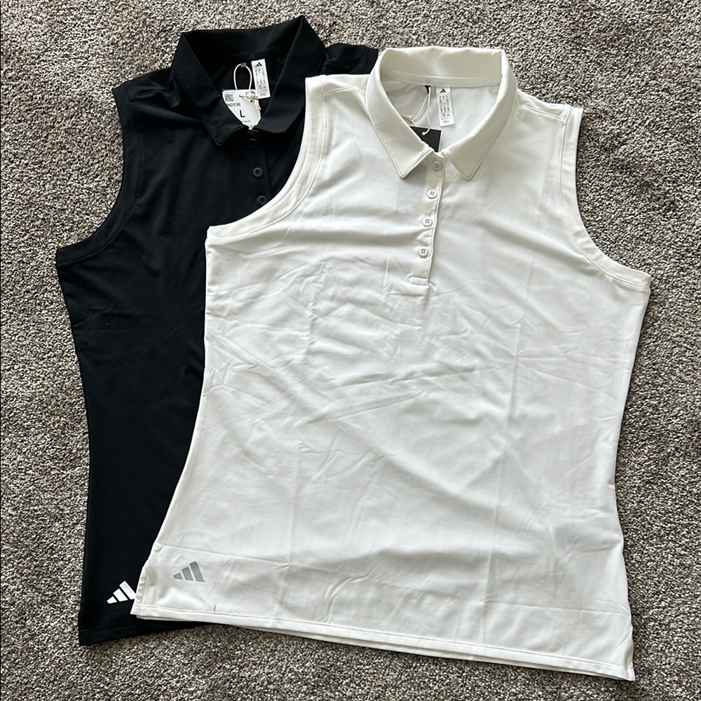 Adidas Women’s Sleeveless Polo Tops -  Set of 2 (black and white) Size Large